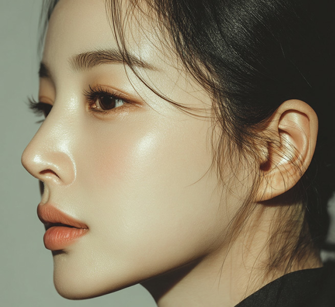 나나성형외과 윤곽 재수술 Q&A 이미지, 고정나사 사용 여부를 고민하는 상황을 표현한 여성 얼굴 측면 모습