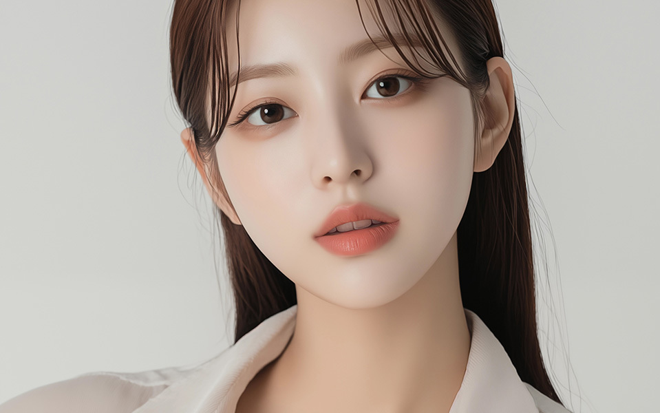 3D-CT를 통하여 코 내부 구조 및 기능적 부분까지 정밀 분석 후 맞춤형 코성형 계획을 수립한다 설명하는 섹션의 여성 모델 이미지