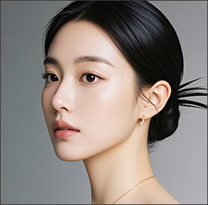 맞춤형 코성형 후 전체적인 얼굴 비율과 자연스러운 코라인을 확인할 수 있는 여자 측면