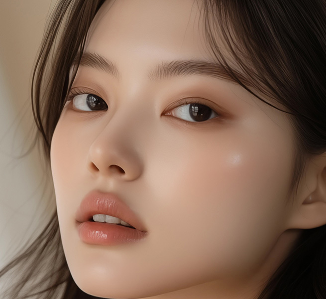맞춤형 코성형과 코질환의 상관관계 등을 설명하는 안내 섹션의 여성 모델